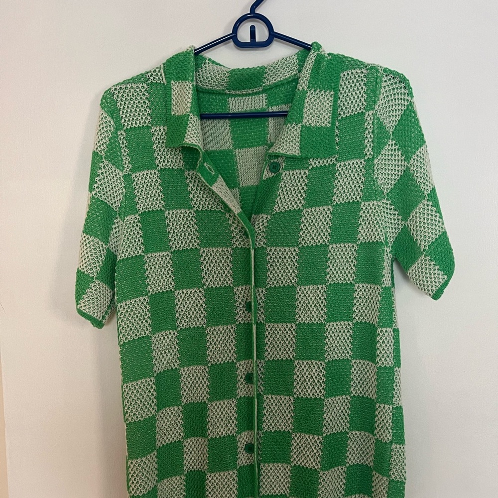 Green and White Checkered Knit set